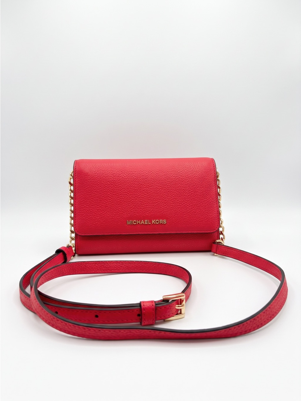 Michael Kors Red Pebbled Leather Crossbody with Gold Chain
